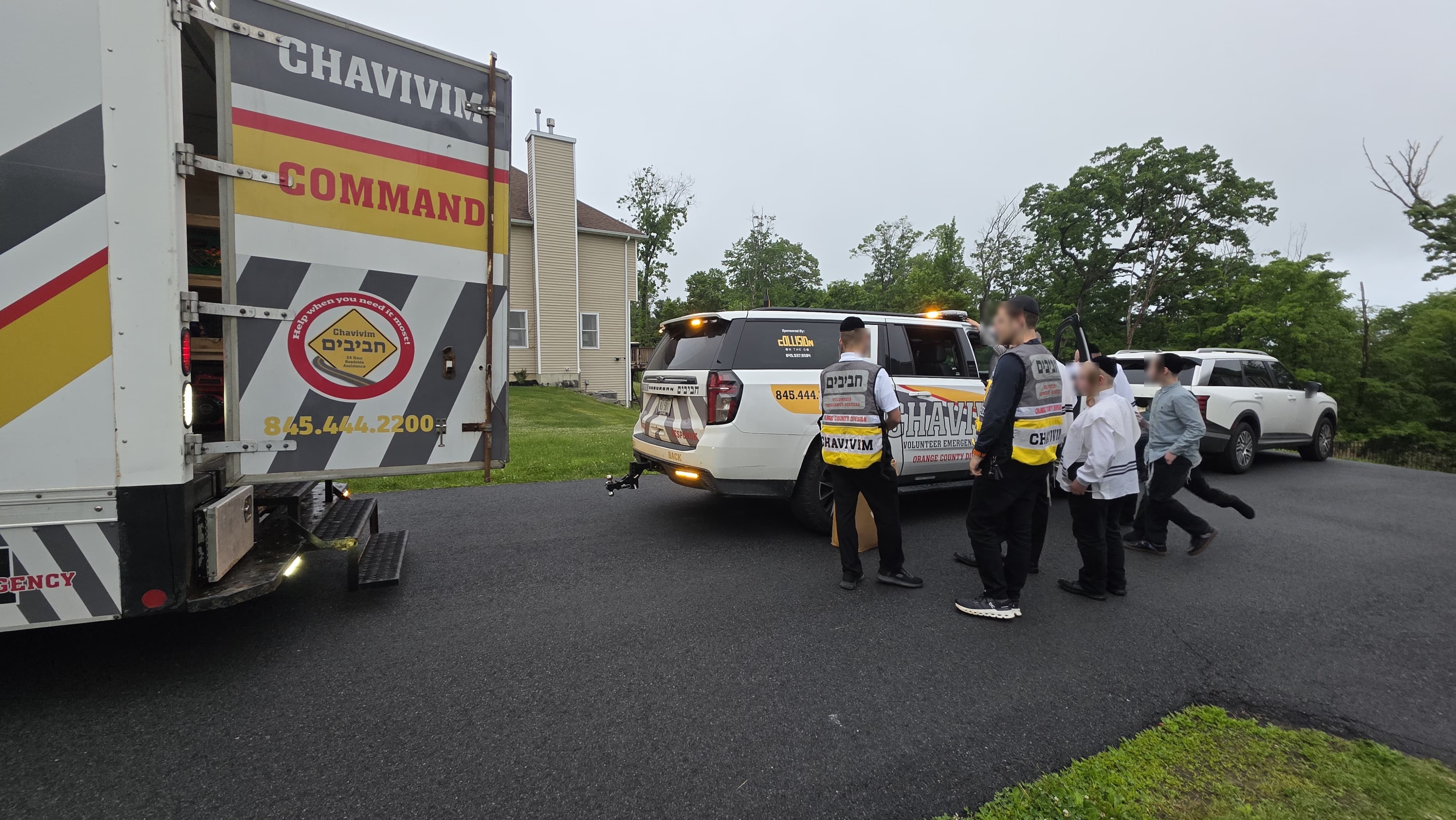 The KJ-500 Command Center truck and KJ-501 fly car staged side by side with Chavivim members for the Achyim B'Yachad visit