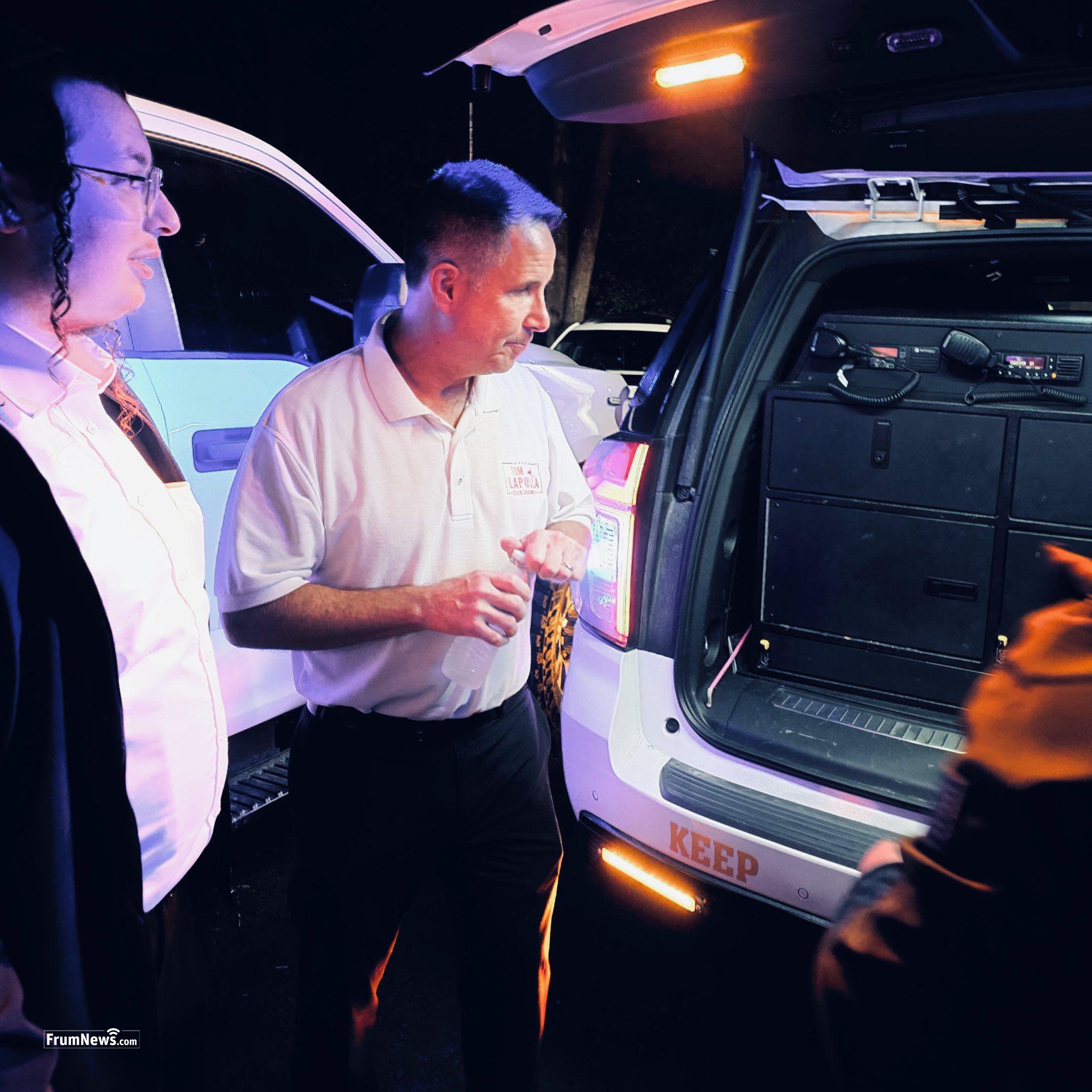 Chavivim volunteers showing operational equipment to NYS Assembly candidate Tom Lapolla