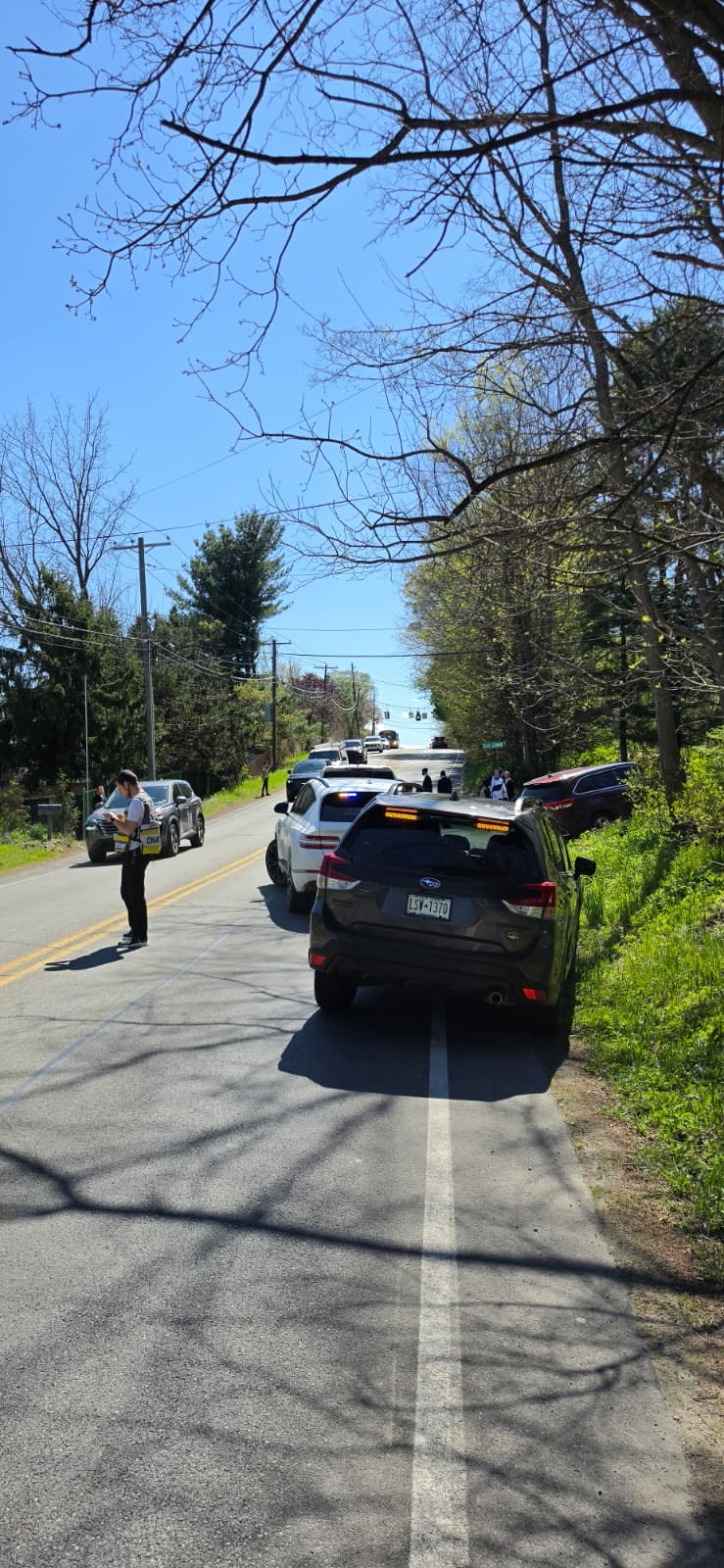 Monroe PD and Chavivim Orange County vehicles on scene on CR 105 during traffic management