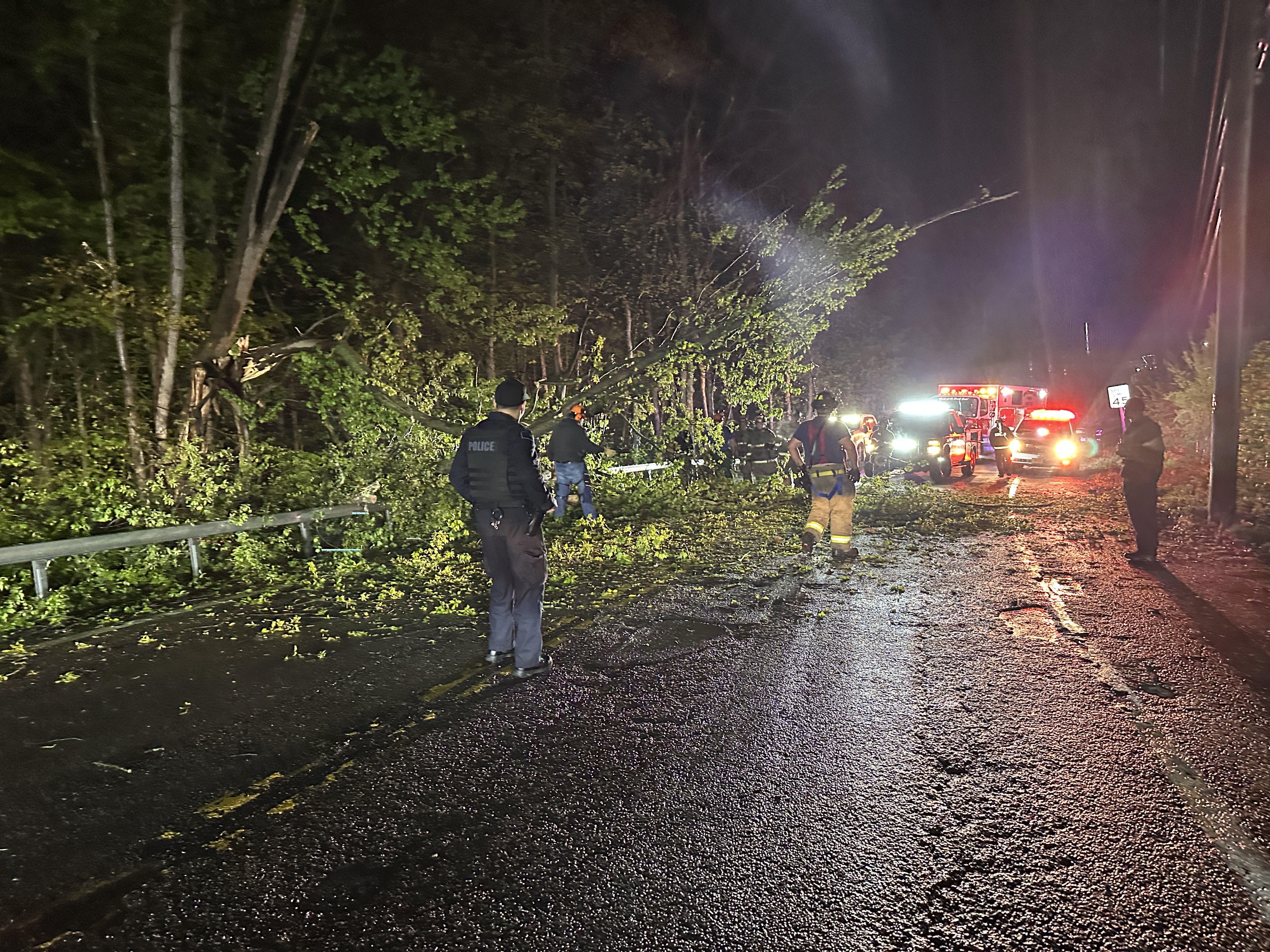 South Blooming Grove PD and FD working alongside Orange County Chavivim at the tree-down scene on Route 208